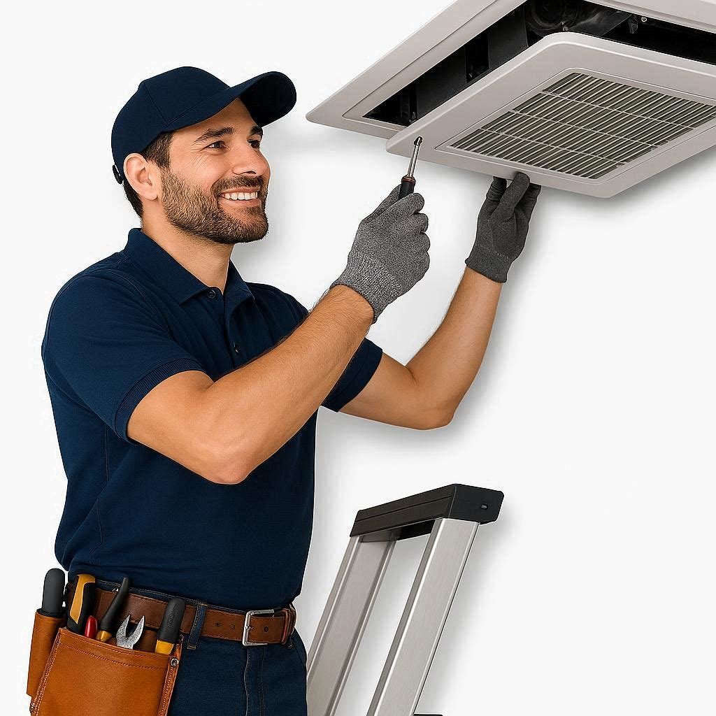 Técnico instalando aire acondicionado